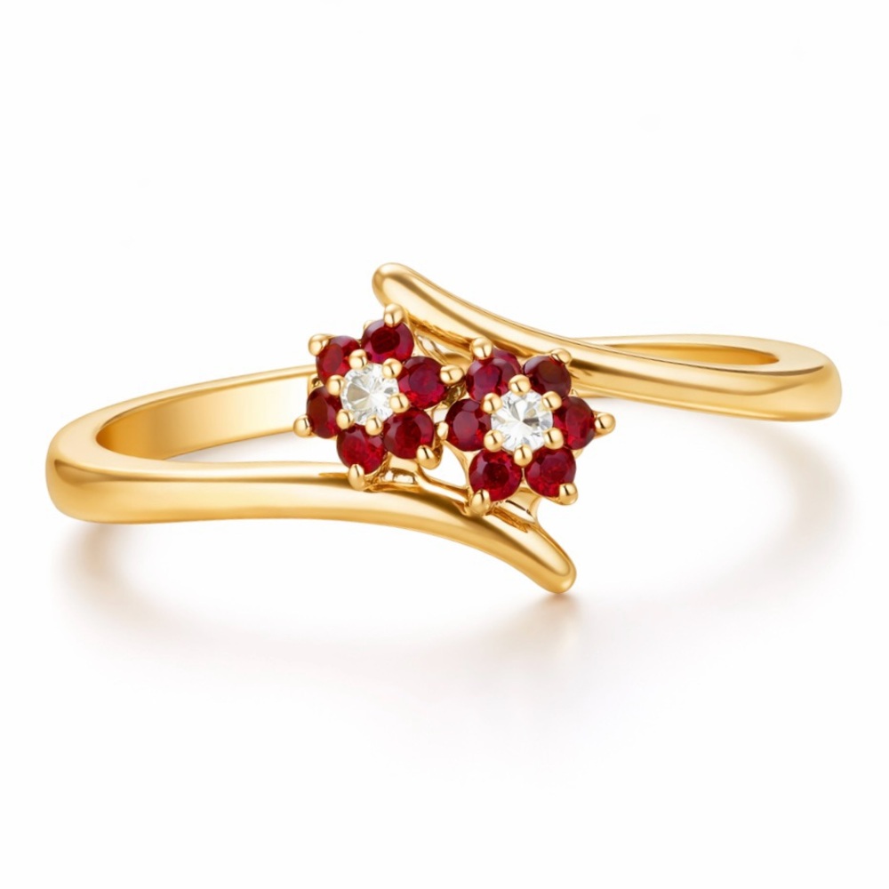 Gold Plated Ring with Red Floral Accents